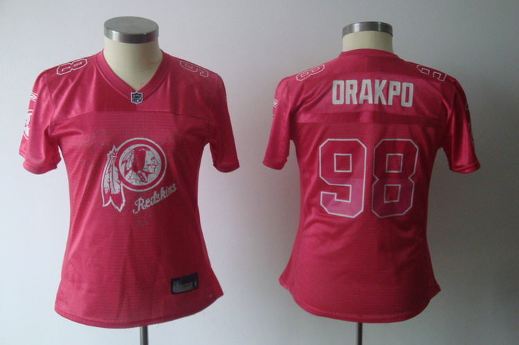 Redskins #98 Brian Orakpo Pink 2011 Women's Fem Fan Stitched NFL Jersey - Click Image to Close